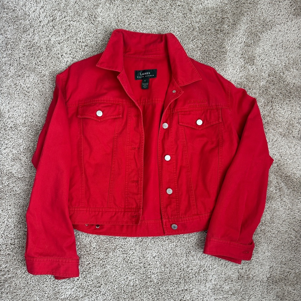 Lauren Ralph Lauren Red Cropped Denim Jacket M